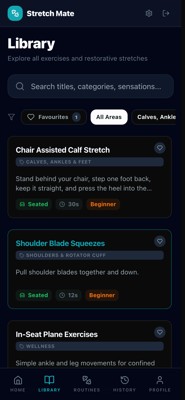 Stretch Mate interface screenshot
