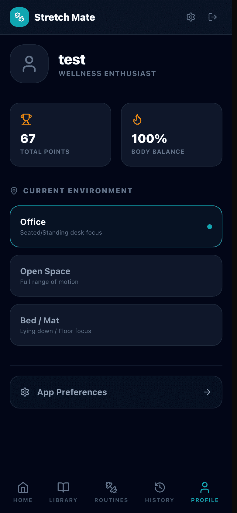 Stretch Mate interface screenshot