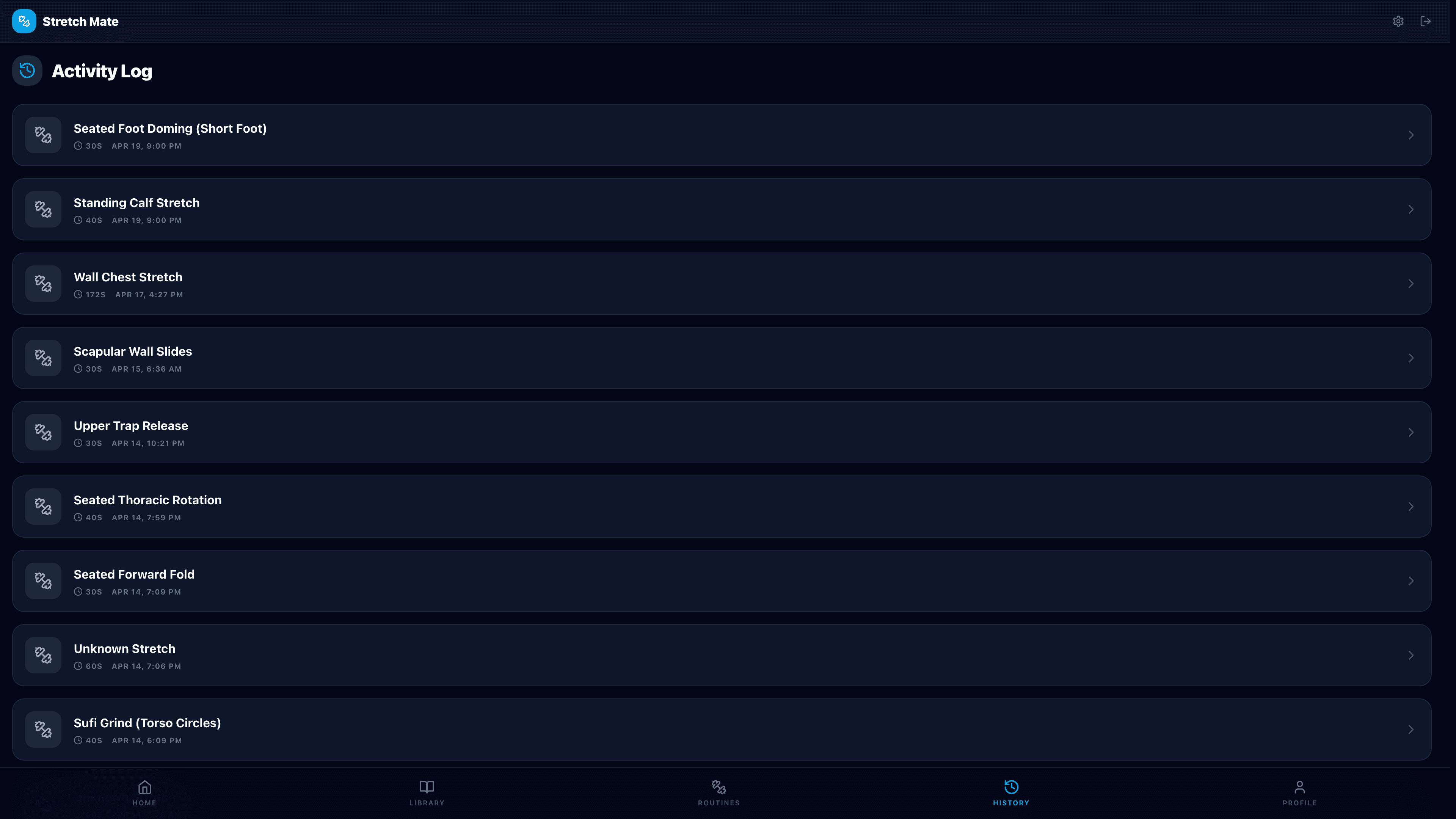 Stretch Mate interface screenshot