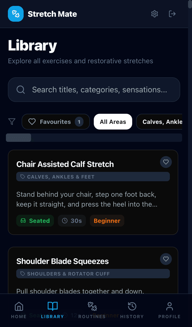 Stretch Mate interface screenshot