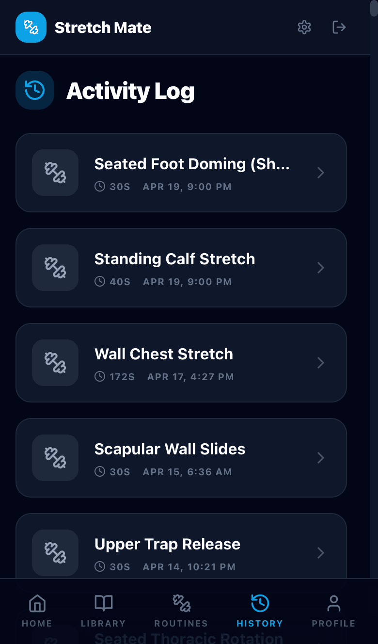 Stretch Mate interface screenshot