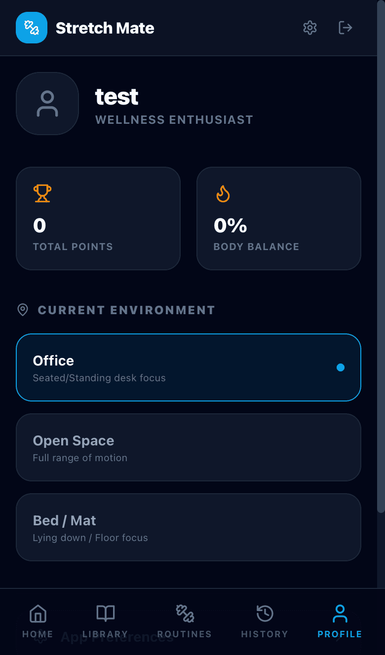 Stretch Mate interface screenshot